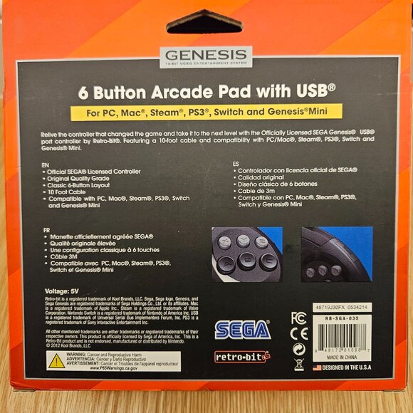 FACTORY SEALED Official Sega Genesis 6 Button Arcade Pad Retro-Bit - Picture 4 of 7